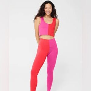 Terez Pink and Red Colorblock Legging with crop top